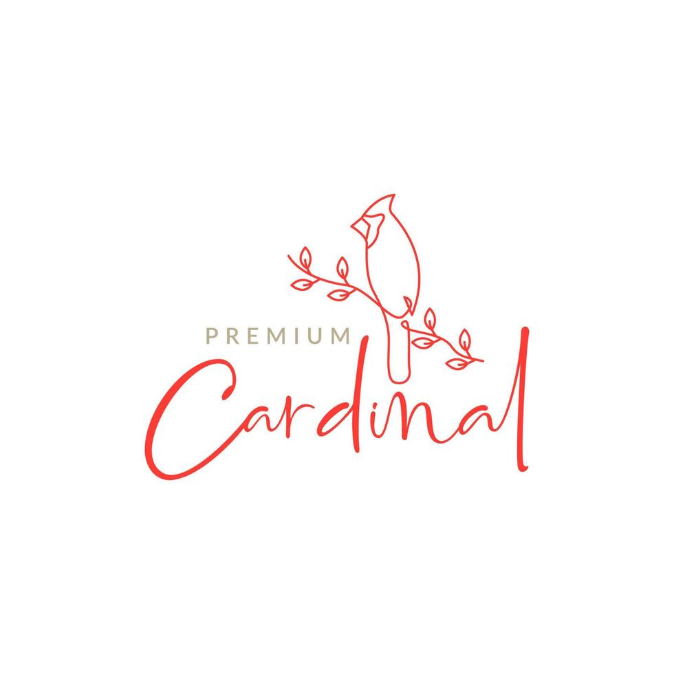 kardinal fågel uppflugen träd kvist löv feminin linje konst logotyp design vektor