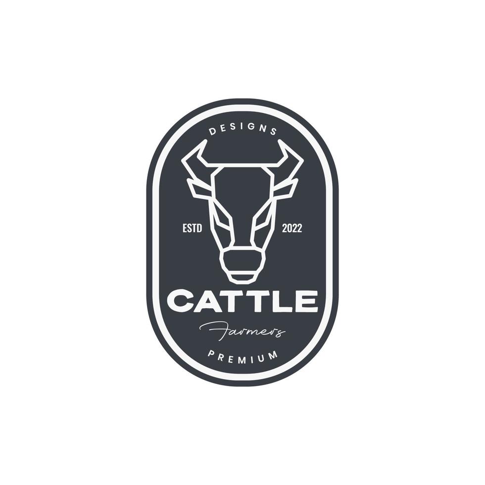 das Vieh Vieh Tier Kopf Kuh kurz Horn Milch Abzeichen Jahrgang Logo Design Vektor