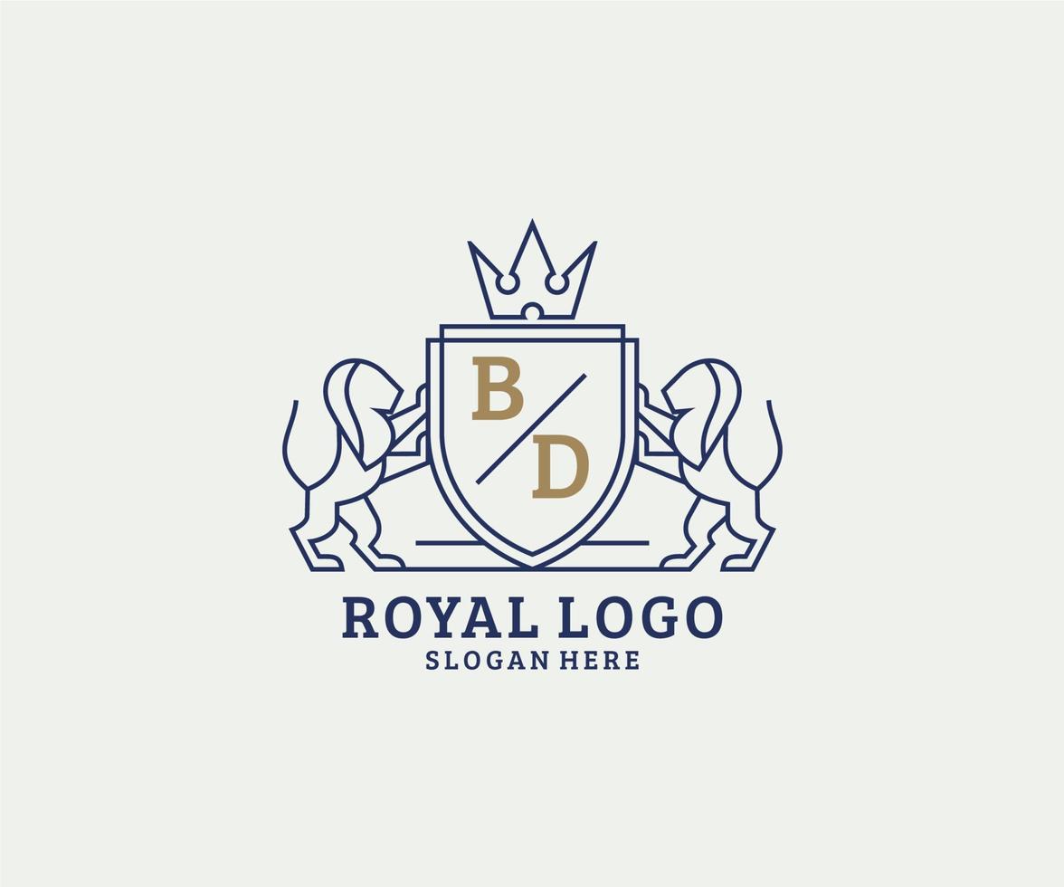 första bd brev lejon kunglig lyx logotyp mall i vektor konst för restaurang, kungligheter, boutique, Kafé, hotell, heraldisk, Smycken, mode och Övrig vektor illustration.
