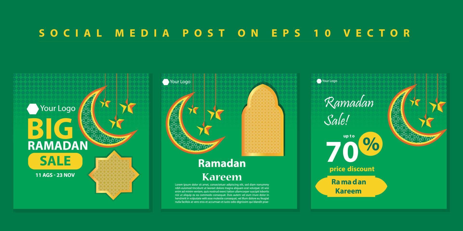 uppsättning av fyrkant social media posta, affisch, berättelser mall mega försäljning befordran med modern lykta guld design. iftar betyda är ramadan. social media mall med modern islamic bakgrund design vektor
