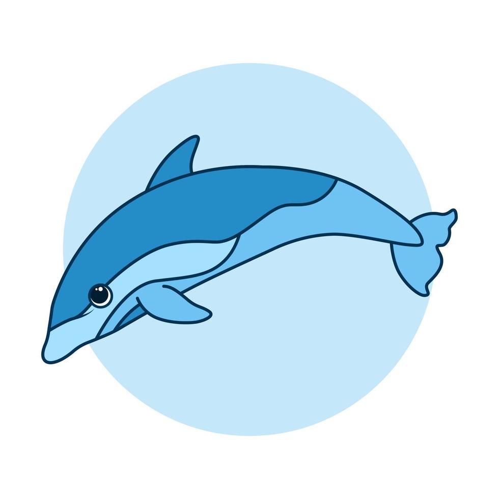 tecknad serie färgrik vektor illustration med söt delfin. vektor illustration för omslag, skriva ut, kort, broschyr, anteckningsbok, etc.