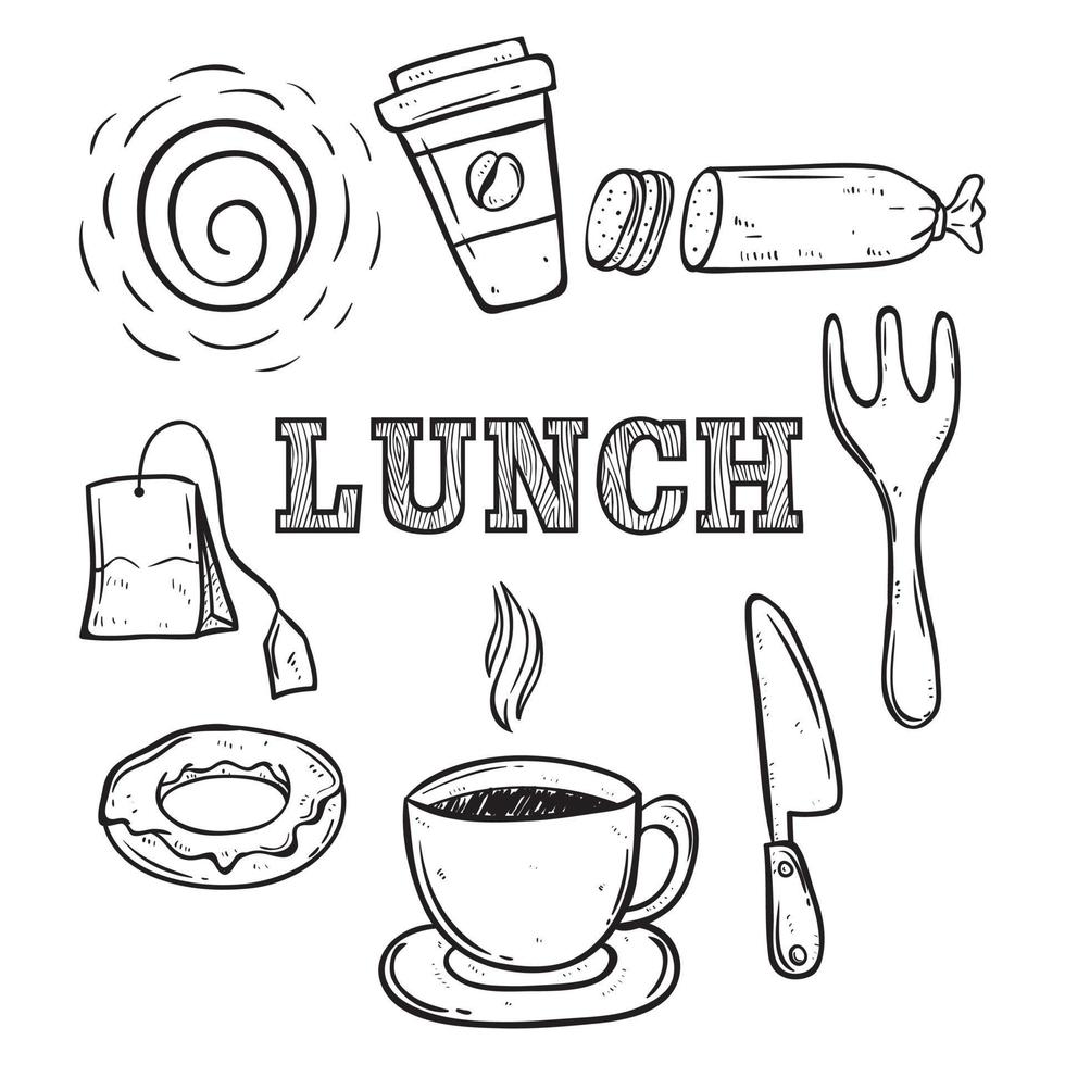 Frühstück oder Mittagessen Sammlung mit skizzieren Stil vektor