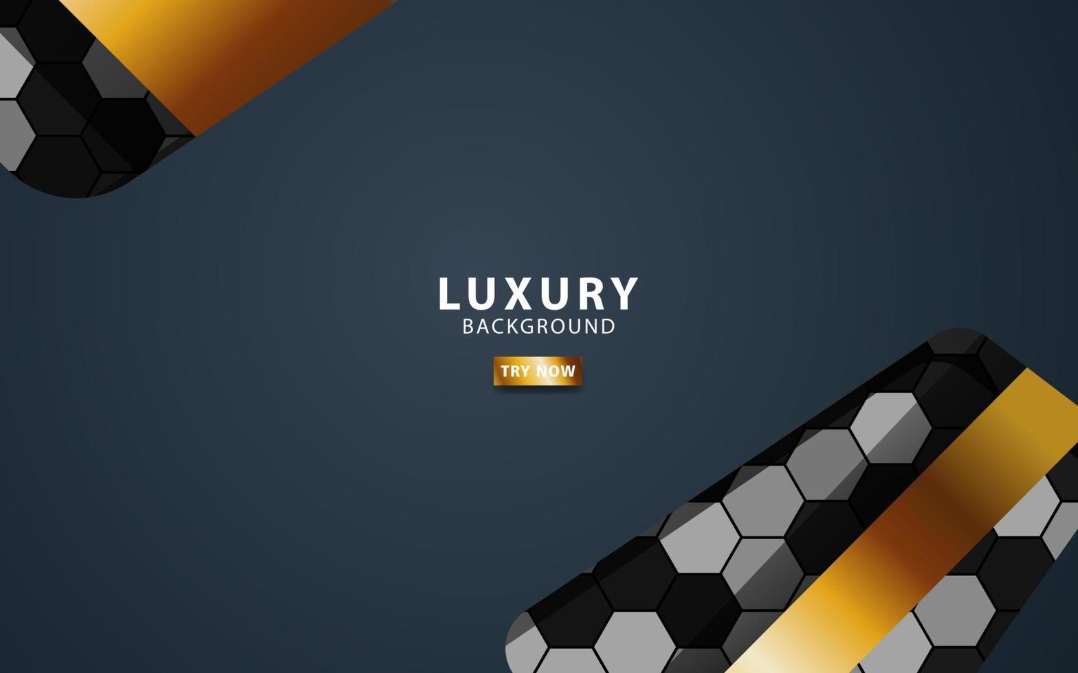 Luxus Prämie schwarz und Gold Überlappung Schichten Hintergrund Banner Design. realistisch golden Licht bewirken auf texturiert Hexagon Hintergrund. vektor