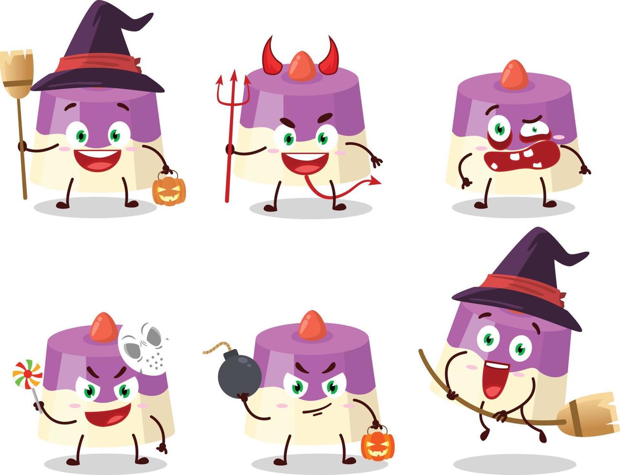 Halloween Ausdruck Emoticons mit Karikatur Charakter von Kuchen vektor