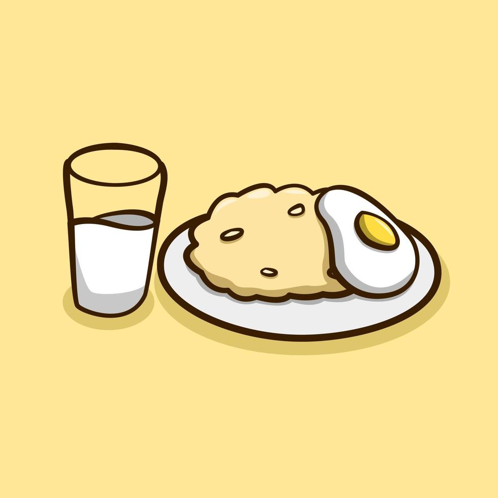 frukost tecknad serie illustration med ris ägg och mjölk vektor