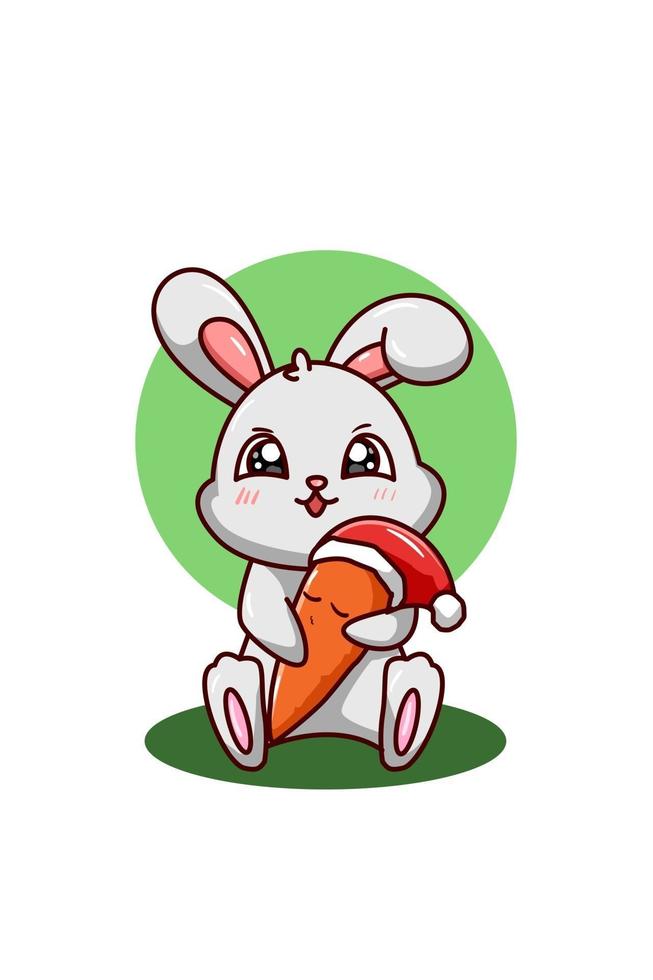 Ein Kaninchen umarmt die Karotte mit Weihnachtsmütze vektor