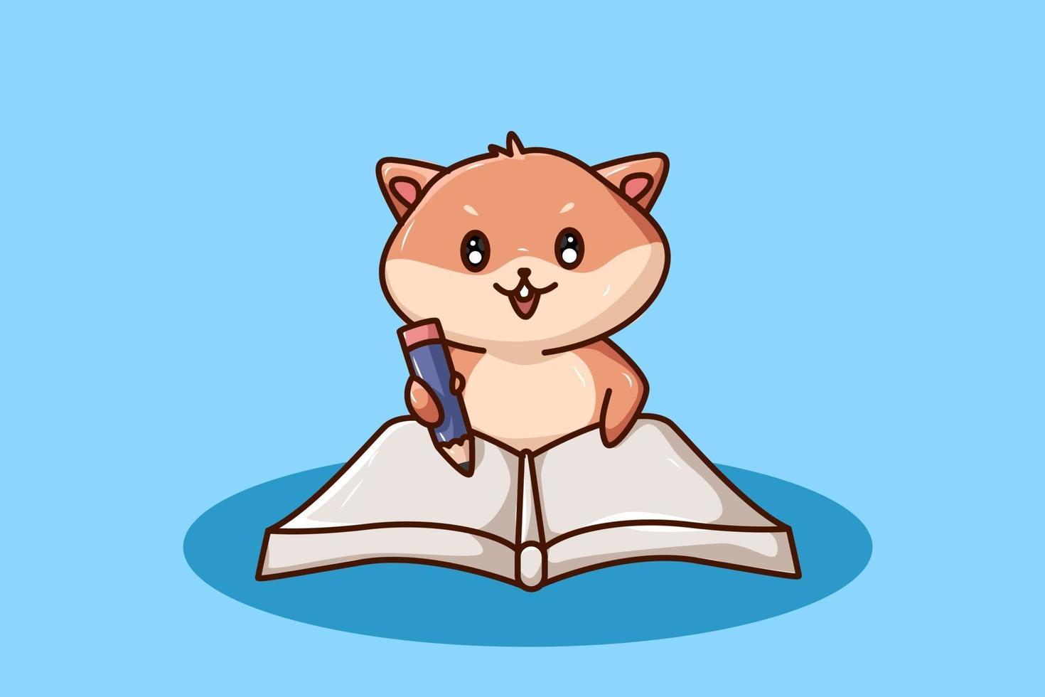 en söt hamster som skriver i en bok vektor