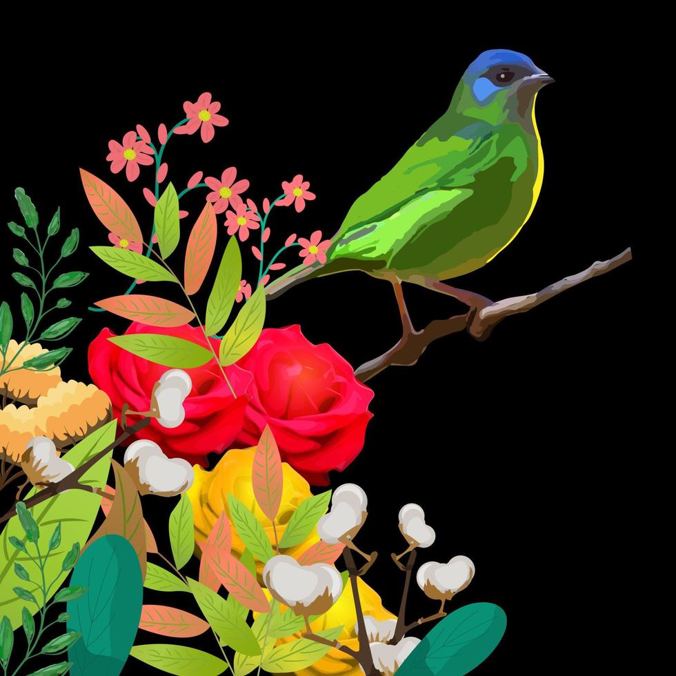 brummande fågel, rosor, pion med löv på svart bakgrund. vattenfärg. sömlös bakgrund mönster. vektor