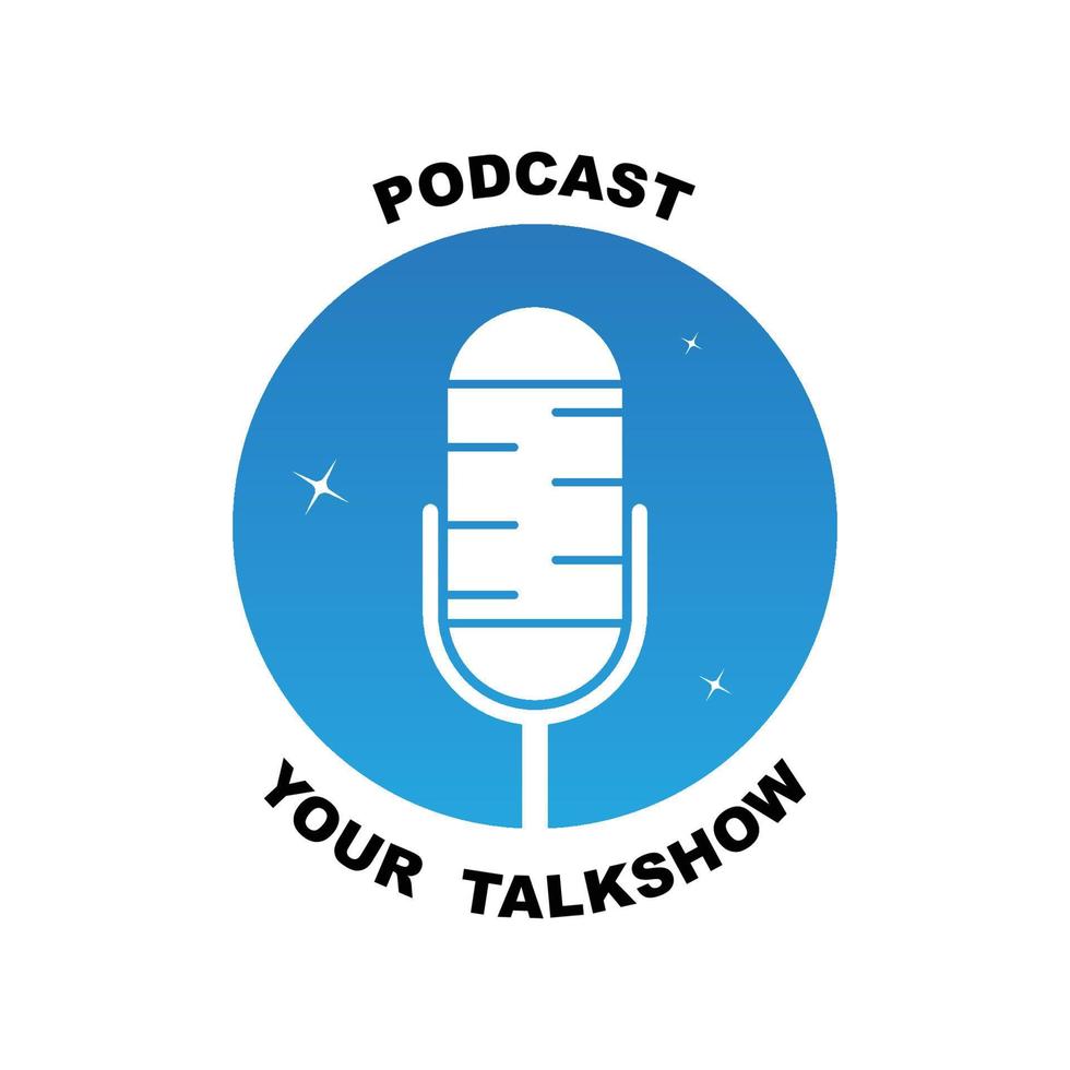 Podcast oder Radio Logo Design mit Mikrofon und Kopfhörer Symbol mit Slogan Vorlage vektor