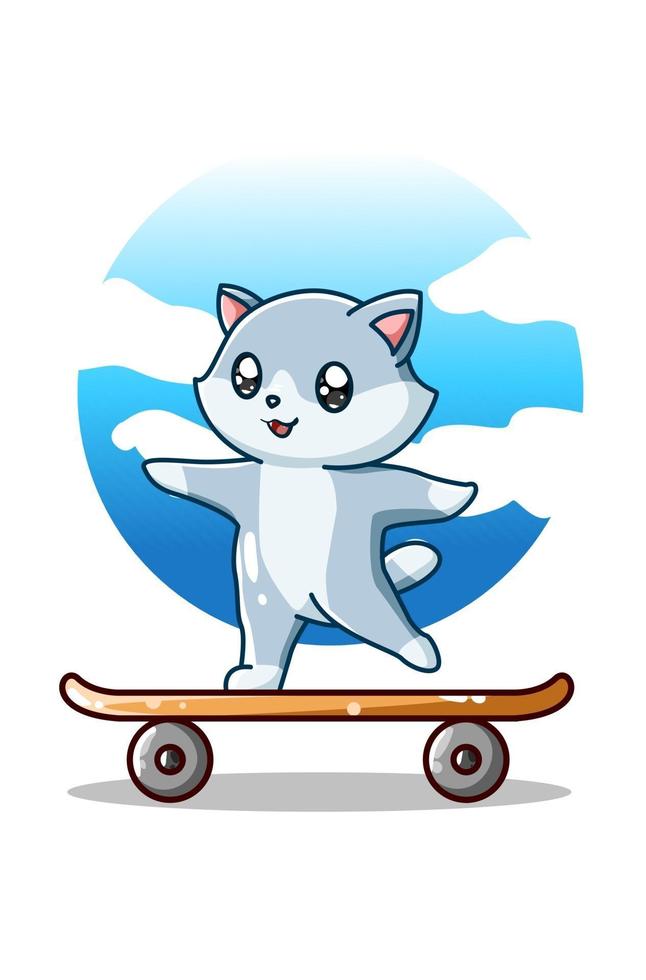 eine süße und fröhliche Katze auf dem Skateboard vektor