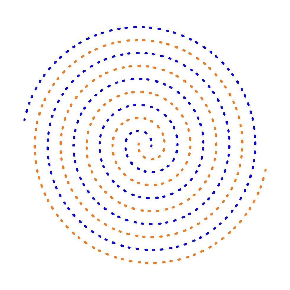 blå och orange streckad linjär spiral. prickad cirkulär virvla runt logotyp vektor. vektor