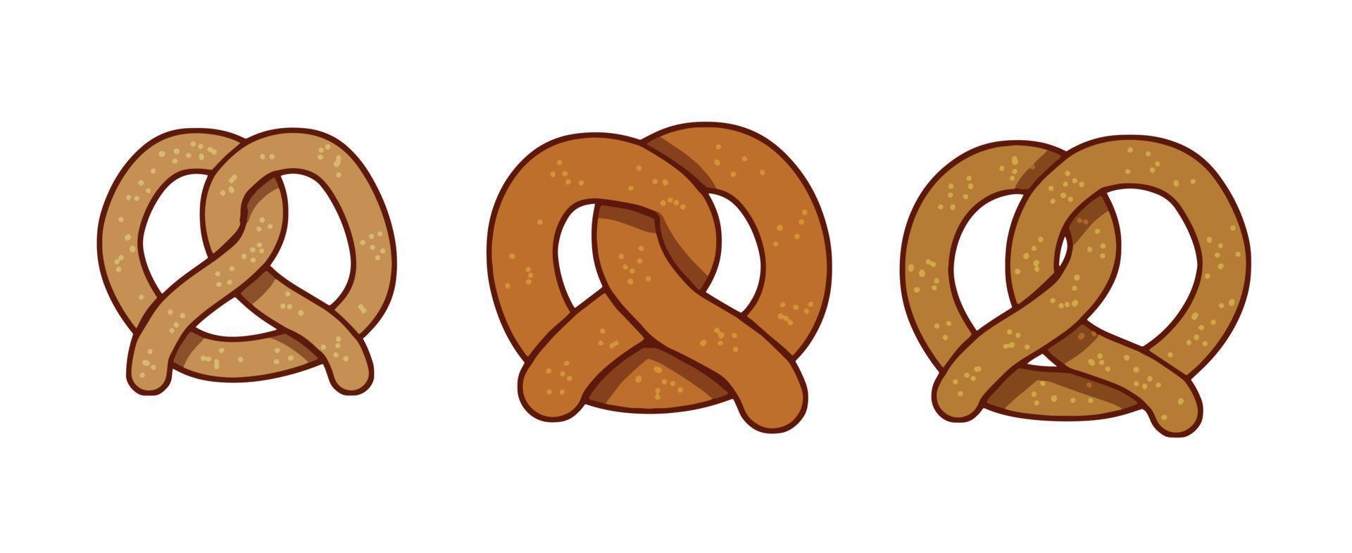 pretzel färsk bakverk. rullad bröd. tysk traditionell bretzel eller munk. brun vete mat. platt tecknad serie illustration vektor