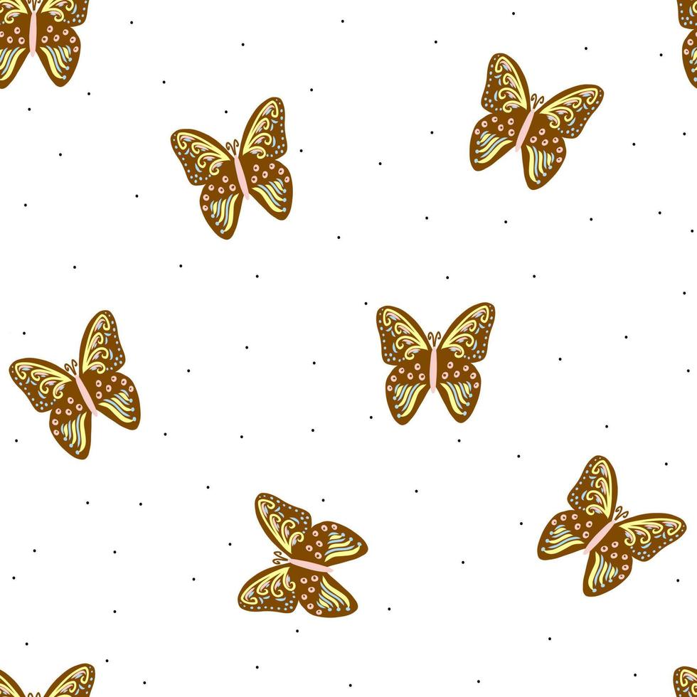 sömlös mönster med abstrakt fjärilar, barnsligt skriva ut för tapeter, barn tyg, barnkammare interiör, pastell bebis dusch illustration i klotter stil, vit bakgrund vektor