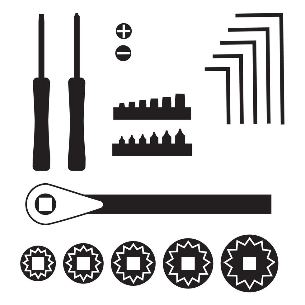 Werkzeug einstellen mit Steckdosen allen Schraubenschlüssel und Schraubendreher vektor
