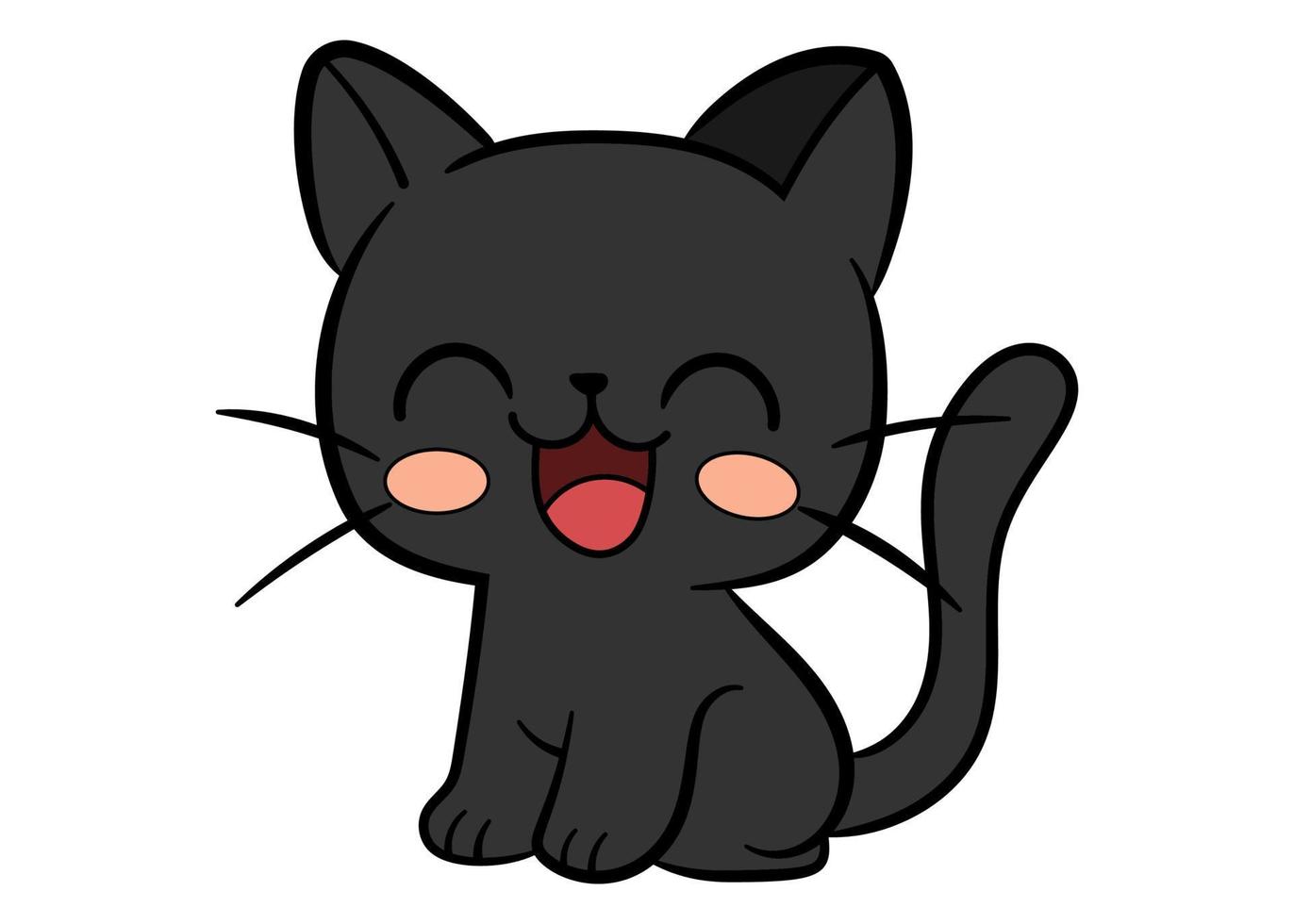 Vektor von süß schwarz Katze Karikatur Stil Illustration. schön Kitty zum Kinder isoliert Weiß Hintergrund