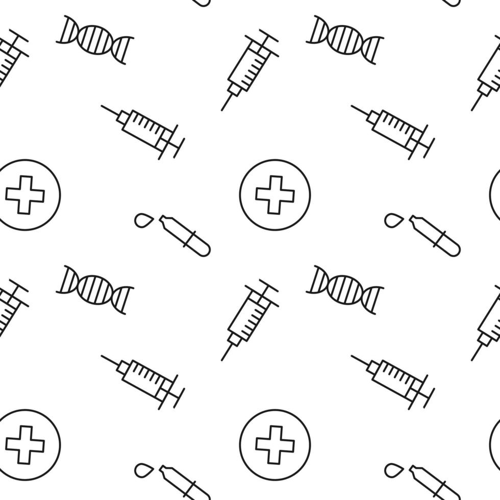 nahtlos Muster von Spritze, medizinisch kreuzen, Pipette ist gemacht von Linie Symbole vektor