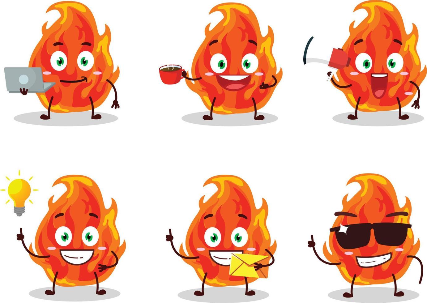 brand tecknad serie karaktär med olika typer av företag uttryckssymboler vektor