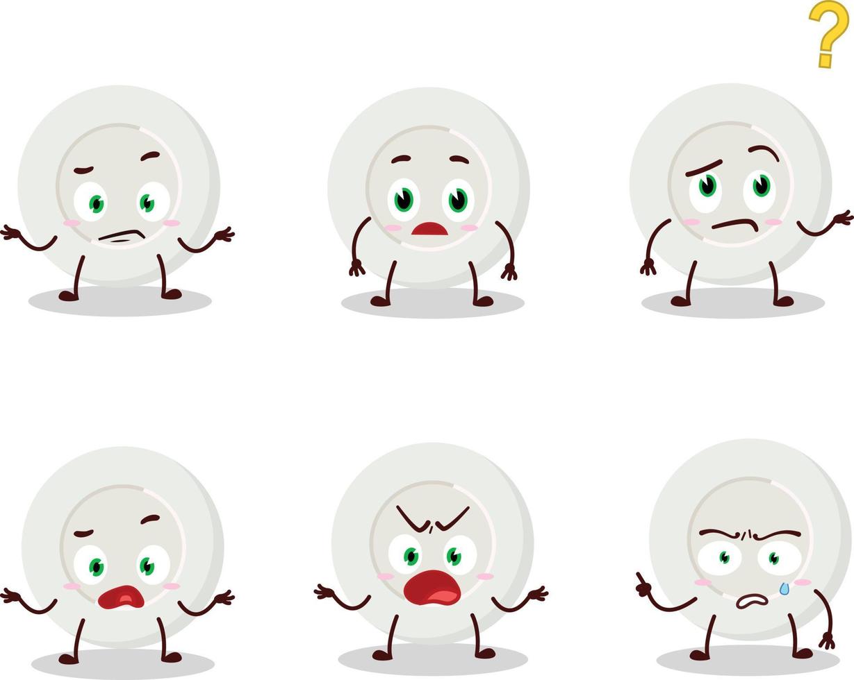 tecknad serie karaktär av tallrik arg uttryck med Vad uttryck vektor