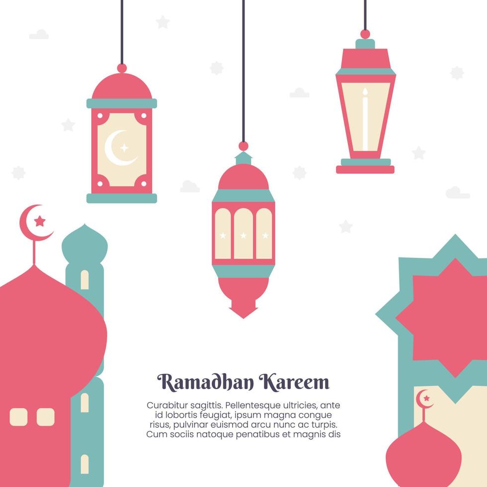 attraktiv ramadan kareem affisch design med minimalism vektor illustration av moské och lykta lampor för islamic fasta händelse