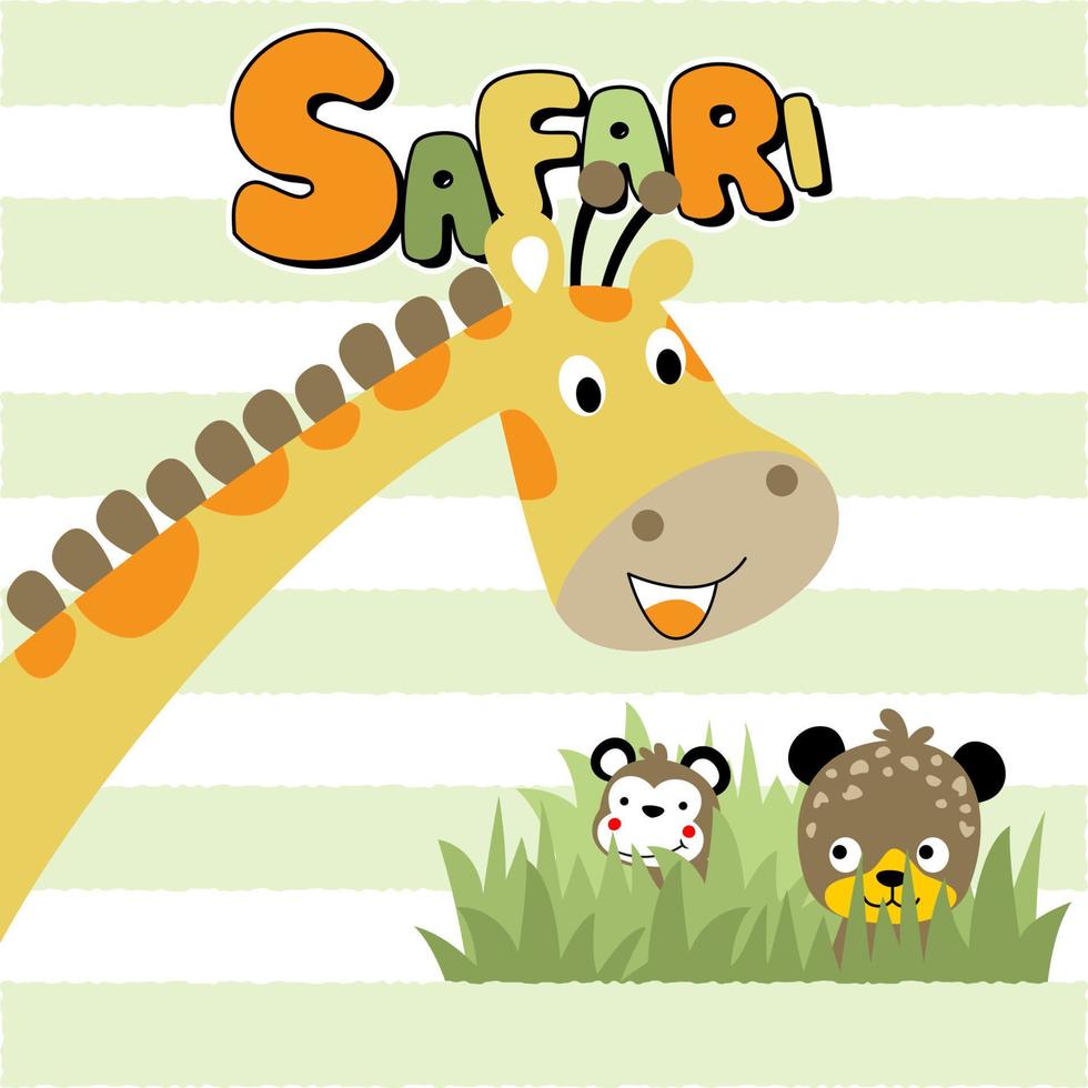 Vektor Karikatur von komisch Giraffe mit Leopard und Affe