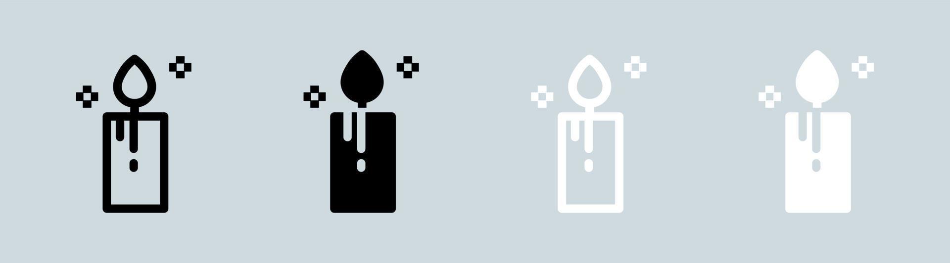 Kerze Symbol einstellen im schwarz und Weiß. Kerzenlicht Zeichen Vektor Illustration.