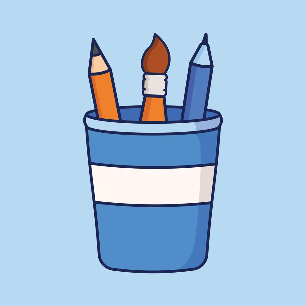 skola eller kontor kopp för penna, penna, och borsta tecknad serie ikon vektor illustration. utbildning ikon begrepp illustration