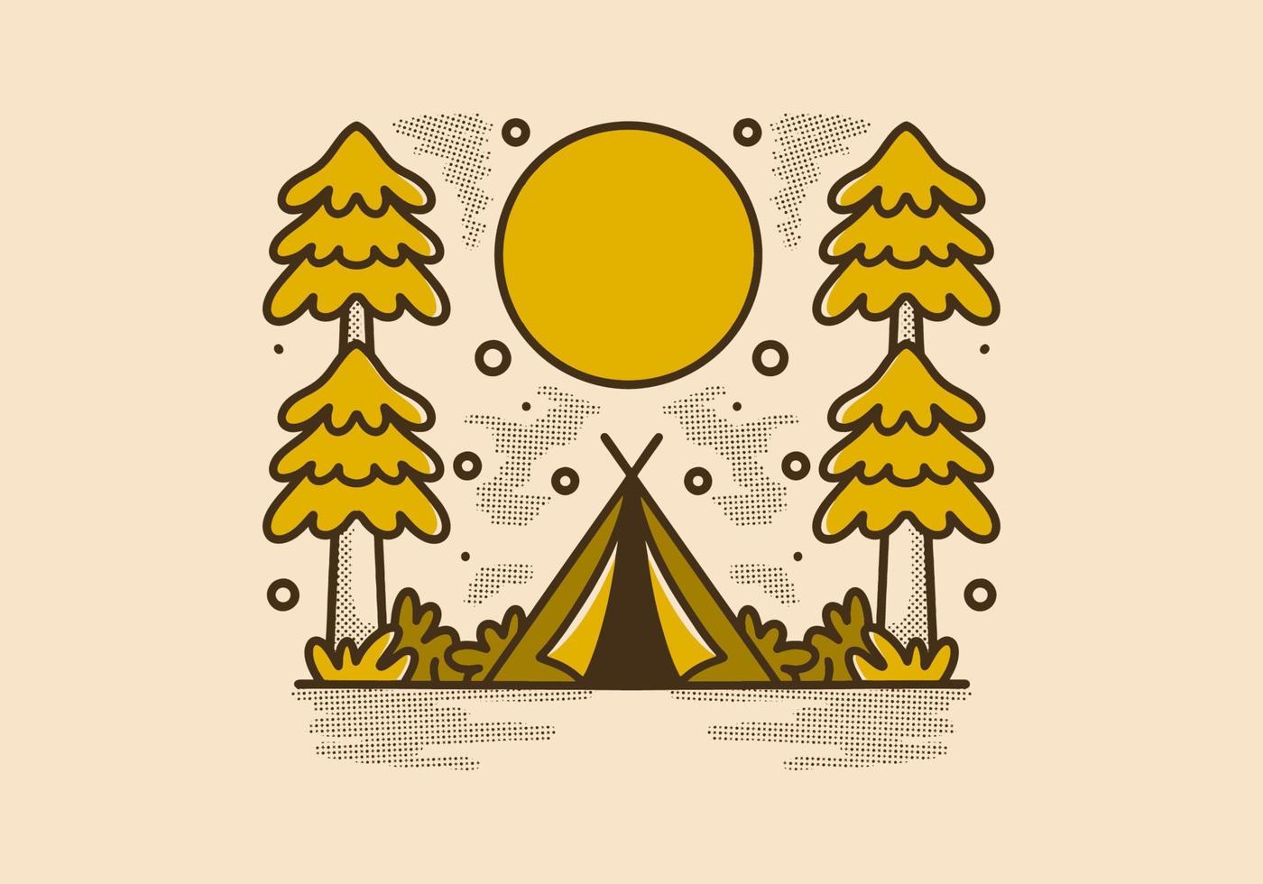 Camping Zelt zwischen zwei groß Kiefer Bäume Illustration vektor