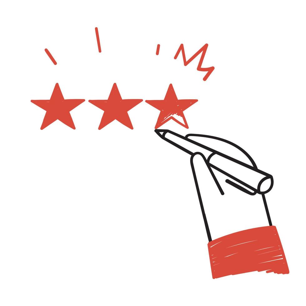 Hand gezeichnet Gekritzel Person schreiben Rezension Feedback Star mit Bleistift Illustration vektor