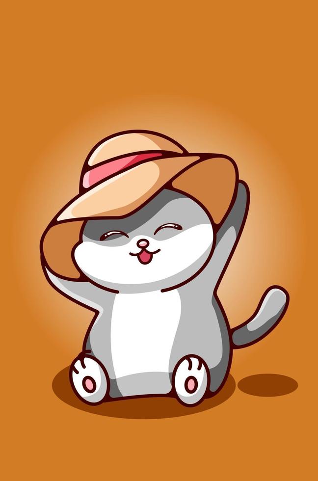 eine süße Katze, die einen braunen Hut trägt vektor