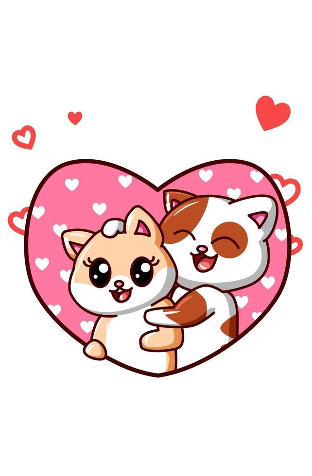 kawaii paar Katzen verlieben sich in die Karikaturillustration des Valentinsgrußes vektor