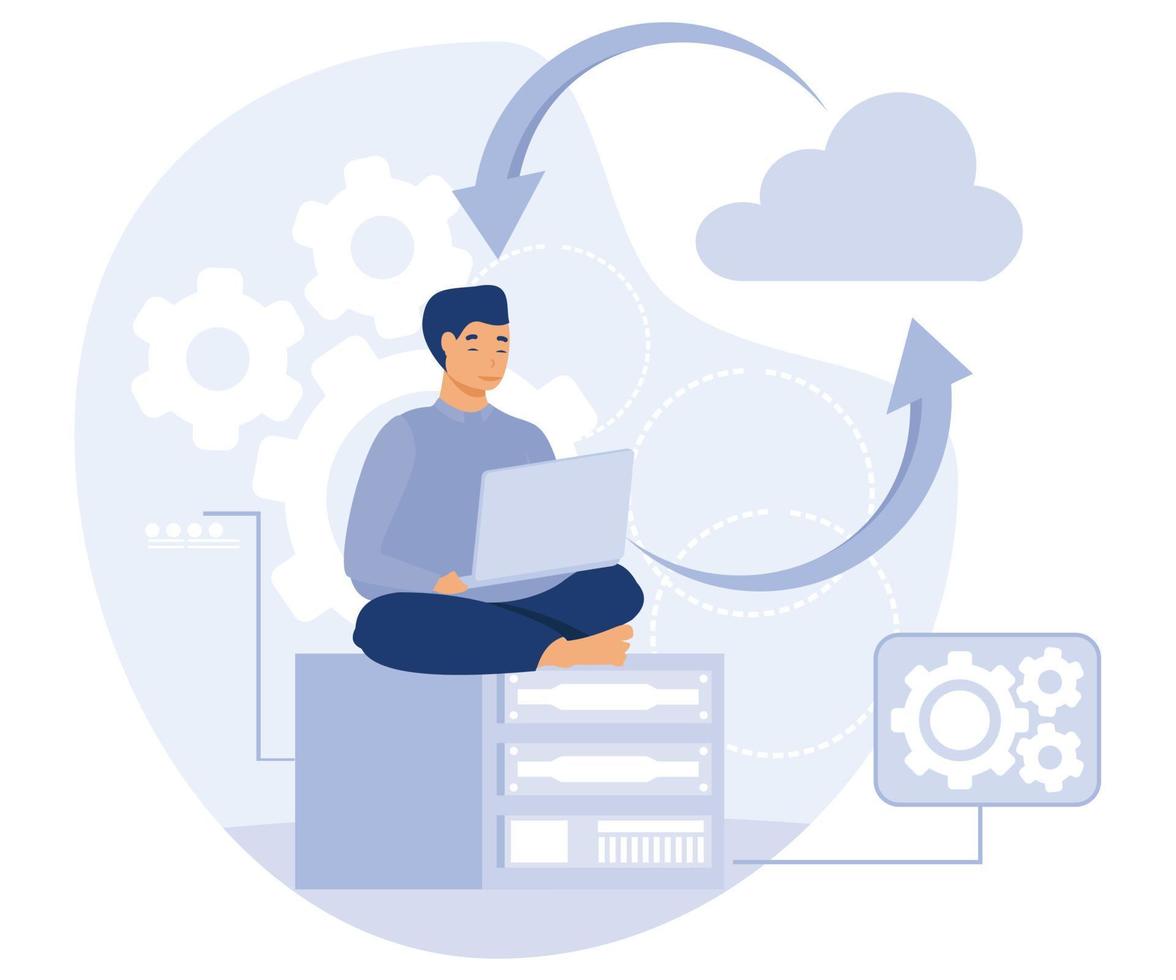 Information Verwaltung Konzept, Backup Server, Wolke basierend Motor, eben Vektor modern Illustration