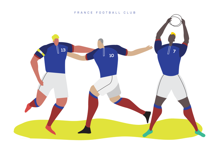 Frankreich-Weltmeisterschaft-Fußball-Charakter-flache Vektor-Illustration vektor