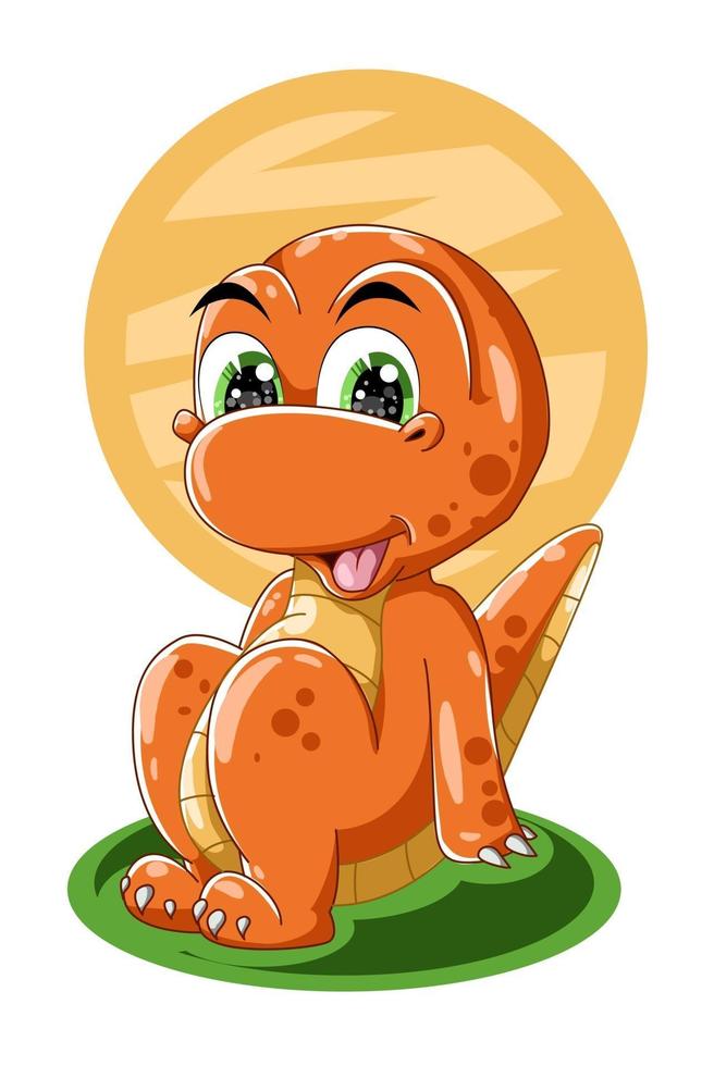 ein orange Dinosaurier sitzt Design Tier Cartoon Vektor-Illustration vektor