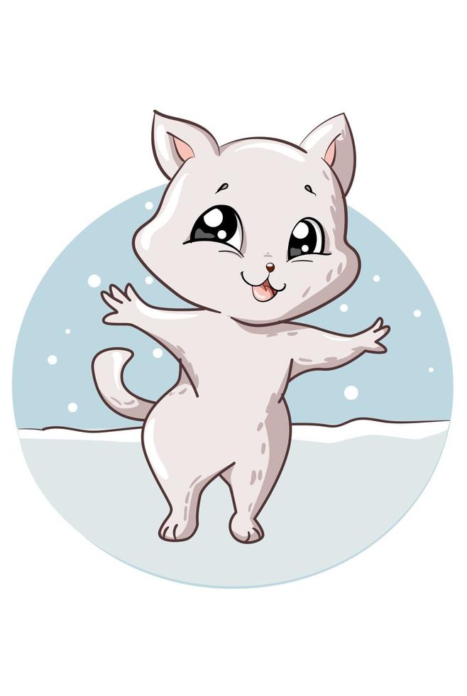 eine kleine glückliche und lustige weiße Katzentierillustration vektor