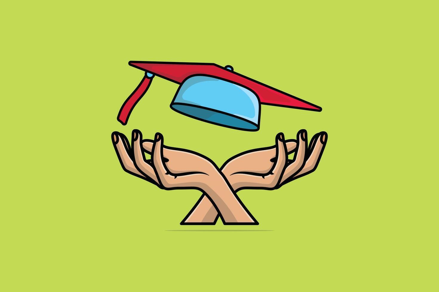 gradering hatt med studenter händer vektor illustration. utbildning objekt ikon begrepp. händer av examinerade kasta gradering hattar i de luft vektor design.