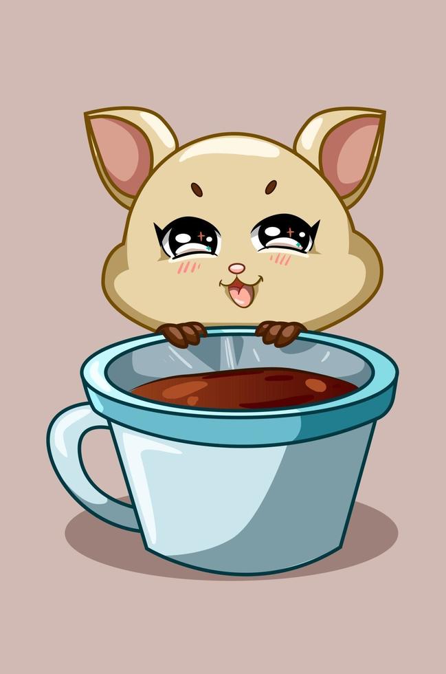 en liten söt hamster med kaffeillustration vektor