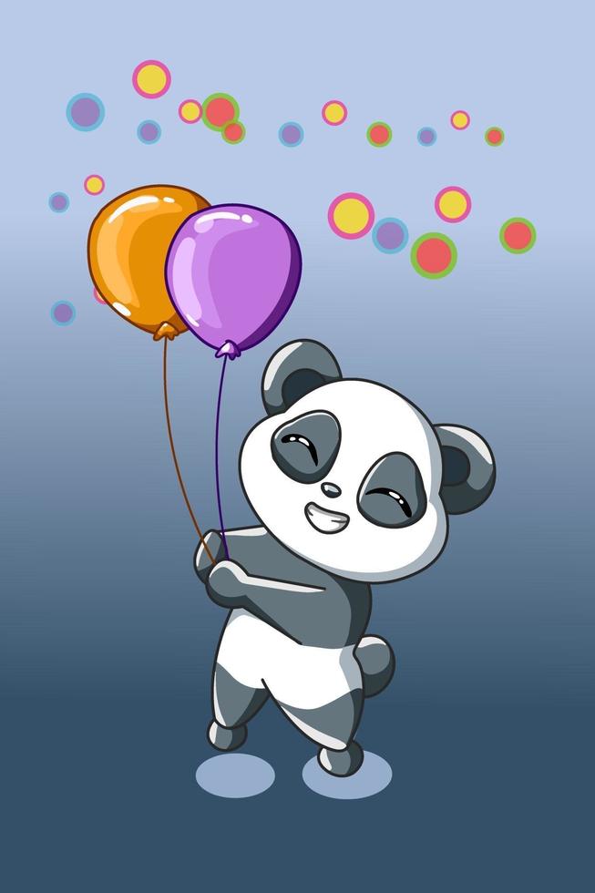 en liten panda ger två ballonger vektor