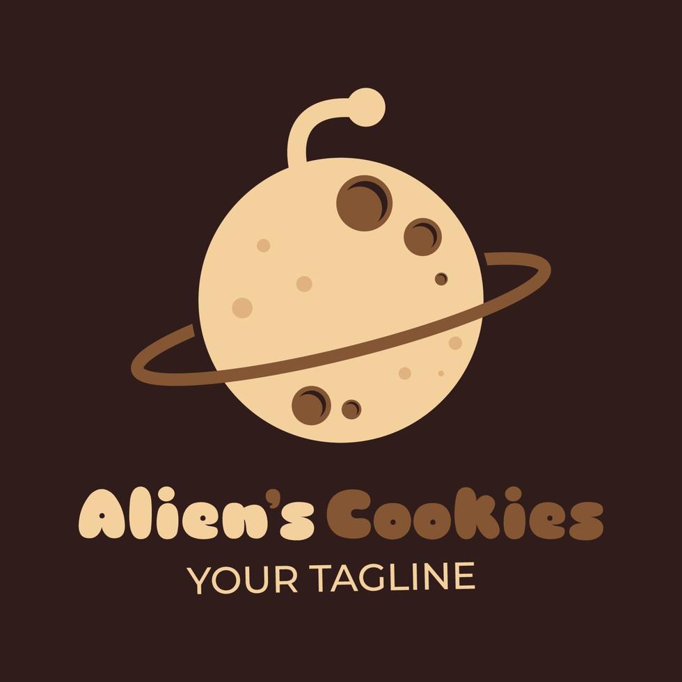 Aliens Kekse. gestalten Kombination von Kekse, Planet und Außerirdischer Antenne. geeignet zum Snack Logo Inspiration, usw. vektor
