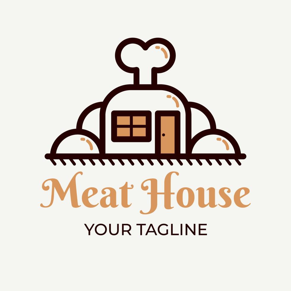 Fleisch Haus. gestalten Kombination von Hähnchen Trommel Stock und Gebäude. geeignet zum kulinarisch und Restaurant Logo Inspiration. vektor