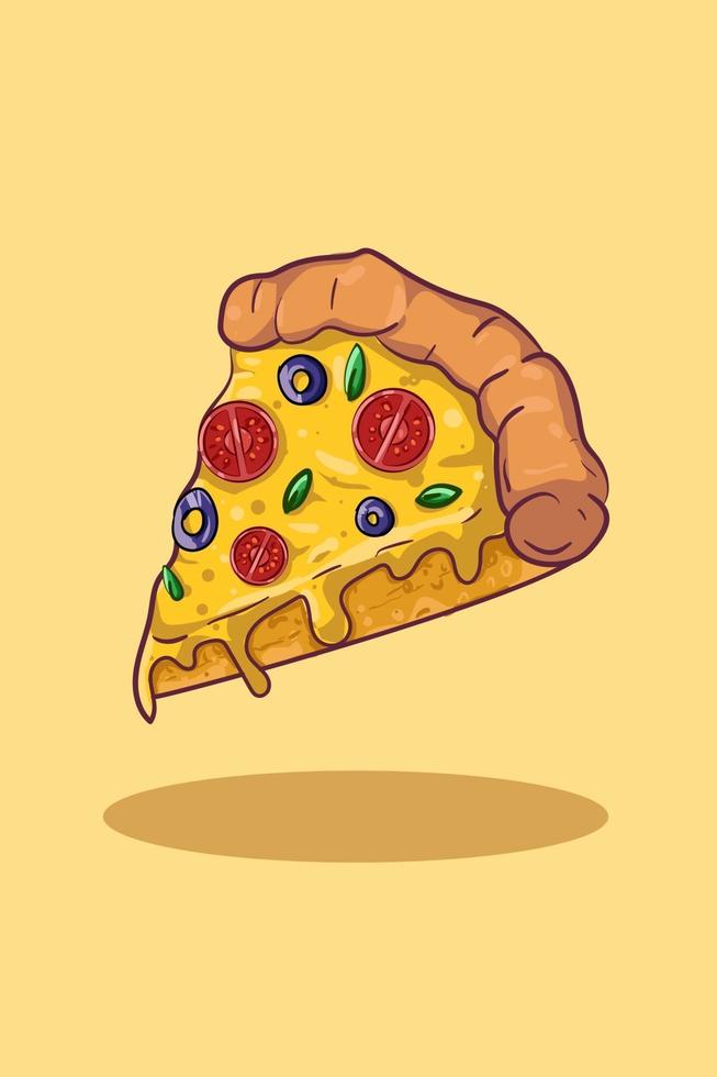 Pizza Vektor-Illustration, gelber Hintergrund vektor