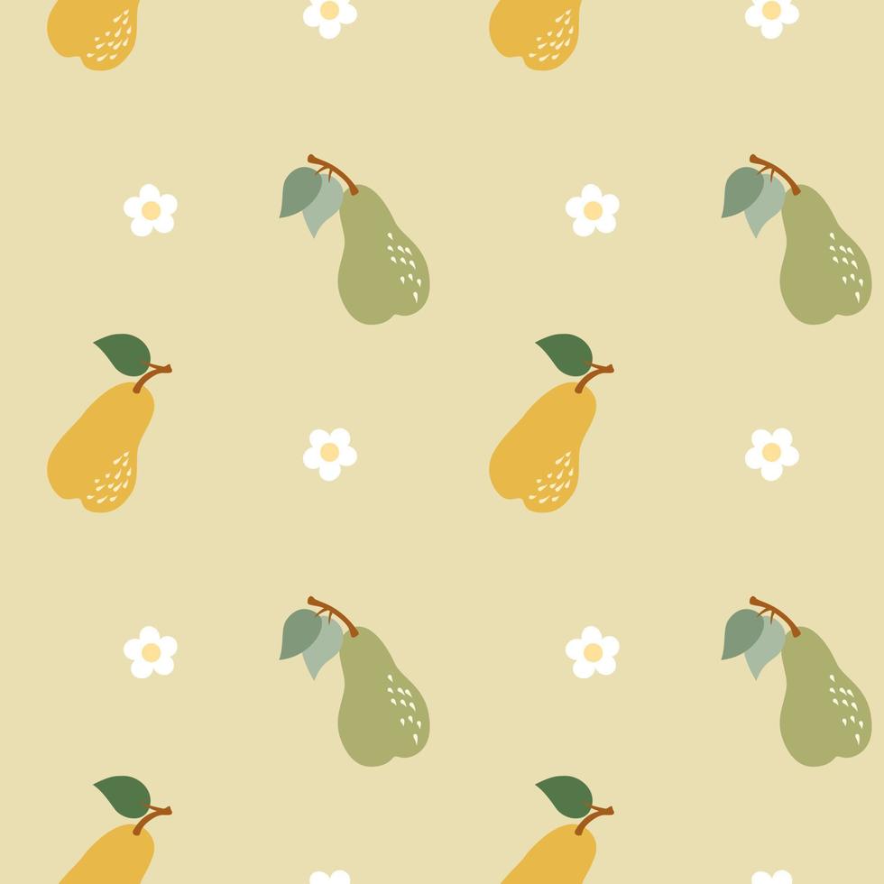 süß Muster mit Gelb und Grün Birnen und Gänseblümchen im eben Stil. Vektor Illustration