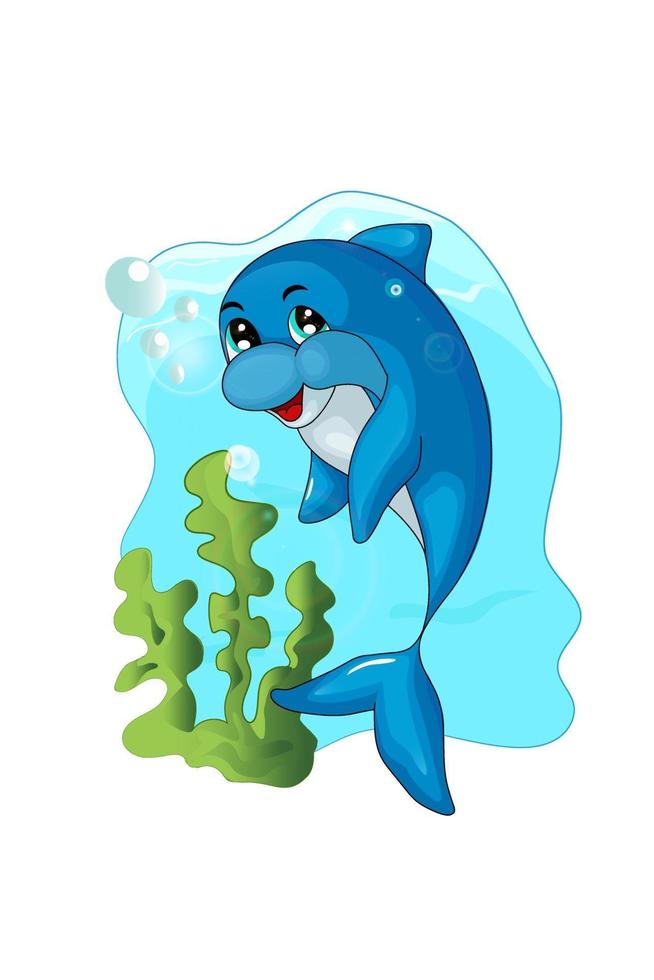 glad, rolig och söt blå delfin vektor