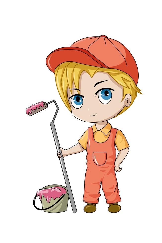 Design-Charakter, professioneller Maler, kleiner Chibi-Anime-Cartoon vektor