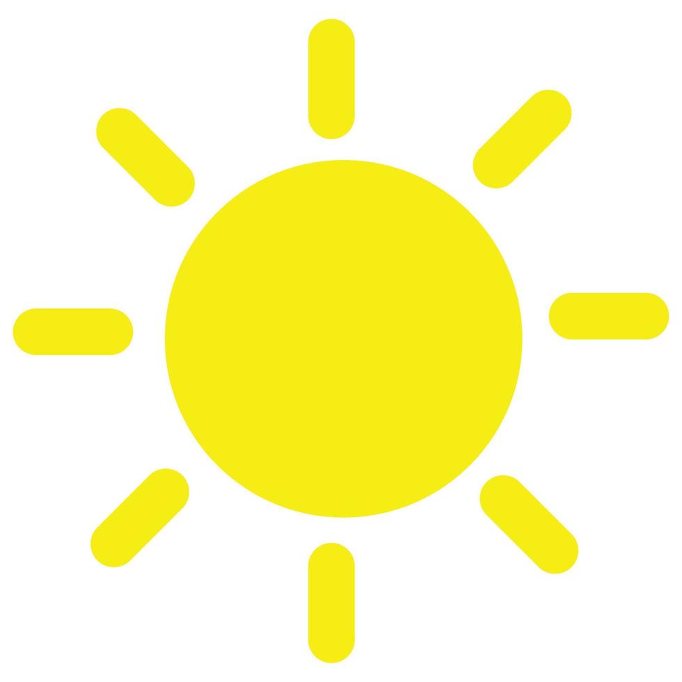 sonnig Wetter Symbol, Sonne Symbol, Wetter Prognose Symbol zum sonnig Wetter, geeignet zum Sozial Medien und App Symbol, Sonne Vektor Illustration, Gelb Farbe, Sommer- und heiß Wetter Zeichen und Schild, Minimalismus