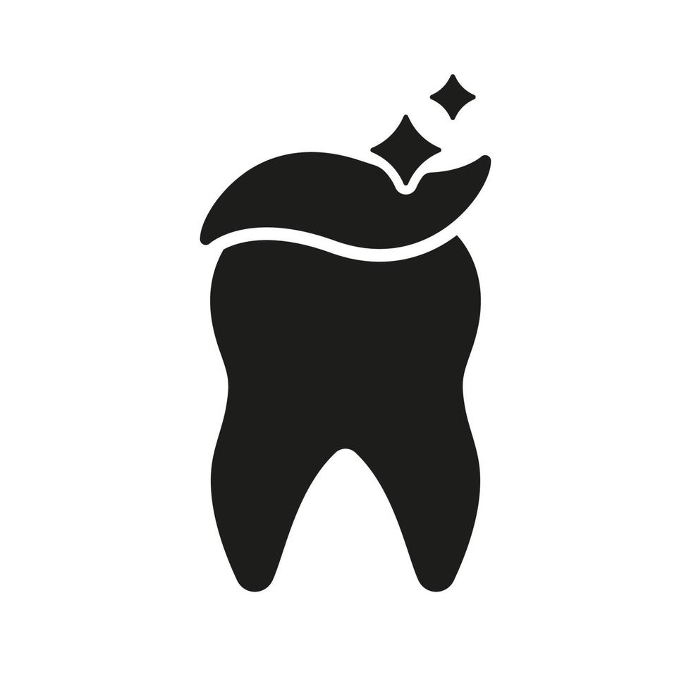 tand rengöring med tandkräm silhuett ikon. dental hygien glyf piktogram. ortodontisk sjukvård. dental behandling tecken. friska och rena tänder. tandvård symbol. isolerat vektor illustration.