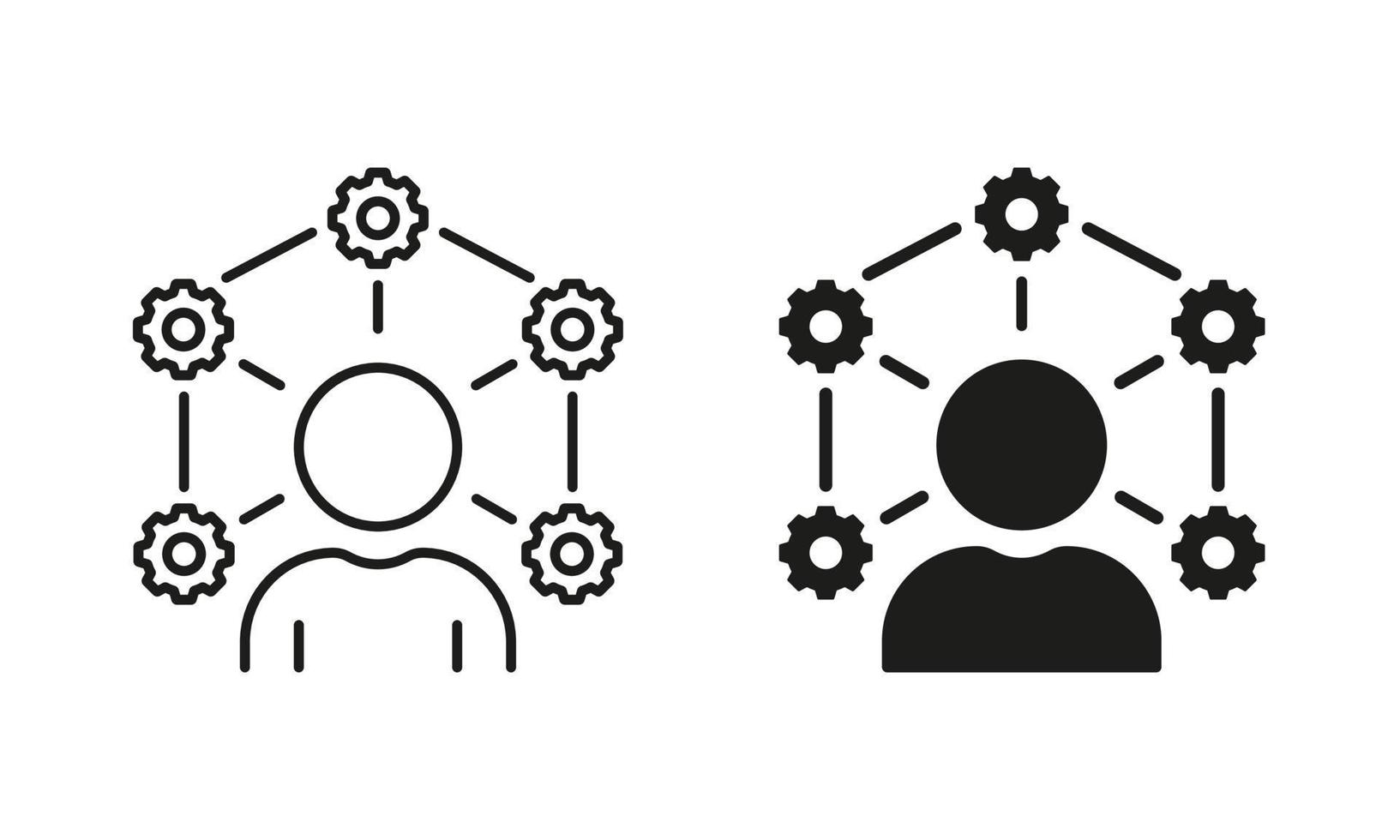 Fähigkeit und Talent Silhouette und Linie Symbol Satz. Effizienz Verwaltung zum Mitarbeiter, Ausbildung Fertigkeit Piktogramm. Sozial Fähigkeit, erhöhen, ansteigen Job Sachverstand. editierbar Schlaganfall. isoliert Vektor Illustration.