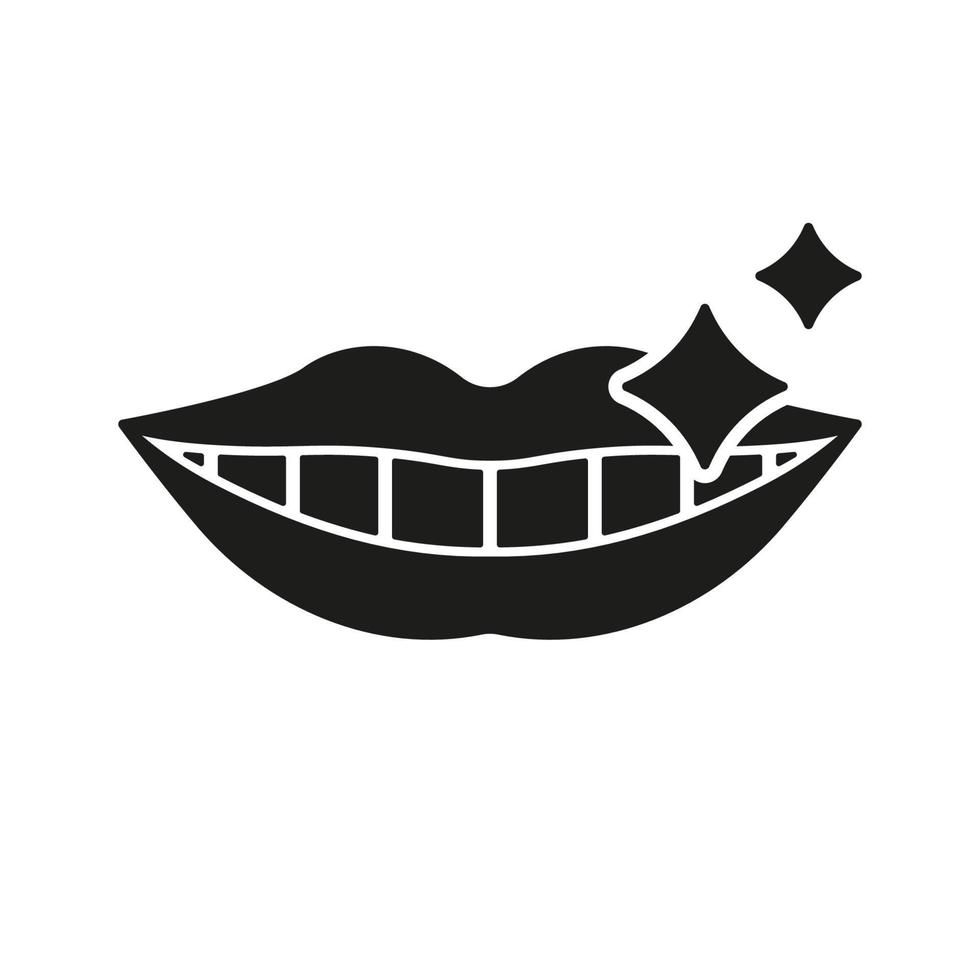 friska gnistra mun med tänder glyf piktogram. skinande mänsklig leende silhuett ikon. dental behandling fast tecken. skönhet mun och vit tänder. tandvård symbol. isolerat vektor illustration.