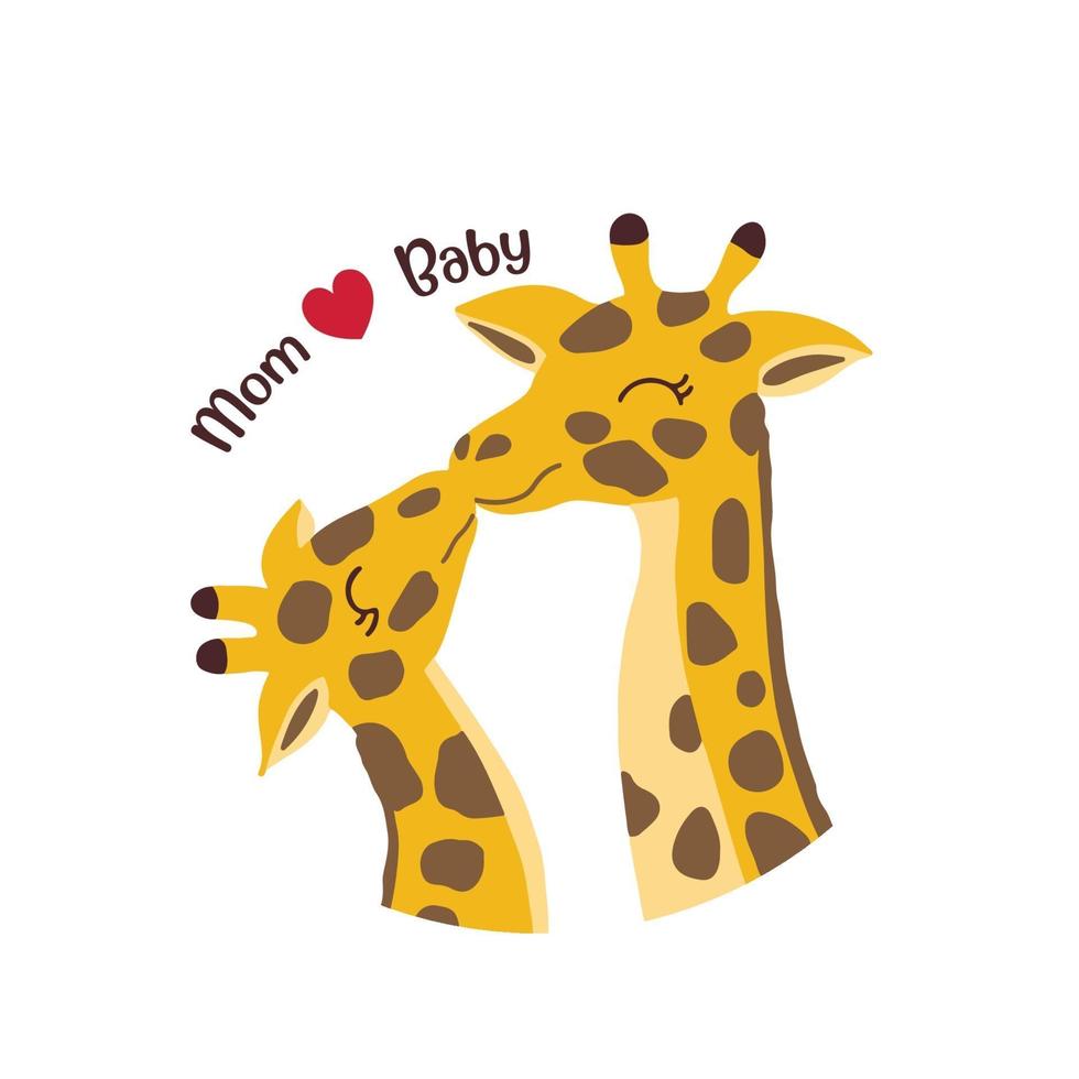 Muttertagskarte mit Giraffen. Giraffenmutter küsst Babygiraffe. vektor