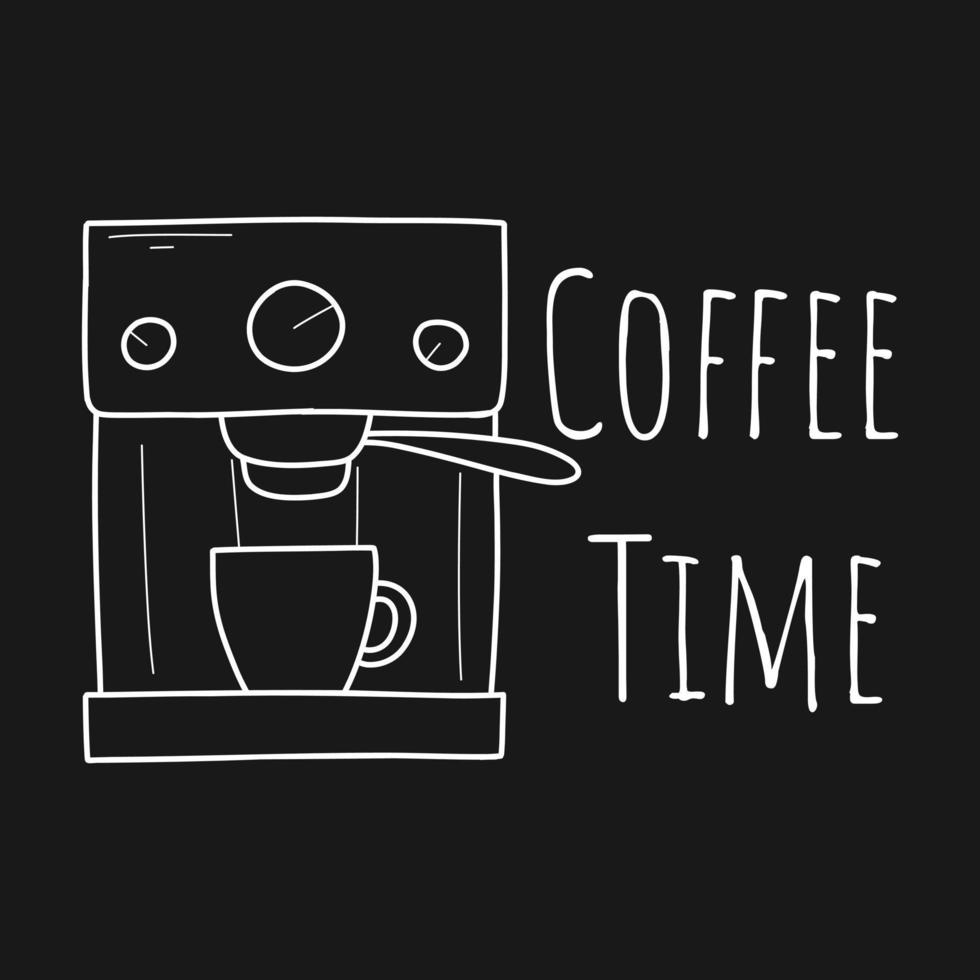 Kaffee Zeit im Gekritzel Stil. Vektor Illustration. Beschriftung Kaffee Zeit. Kaffee Unterbrechung. linear Stil. Kaffee Maschine.
