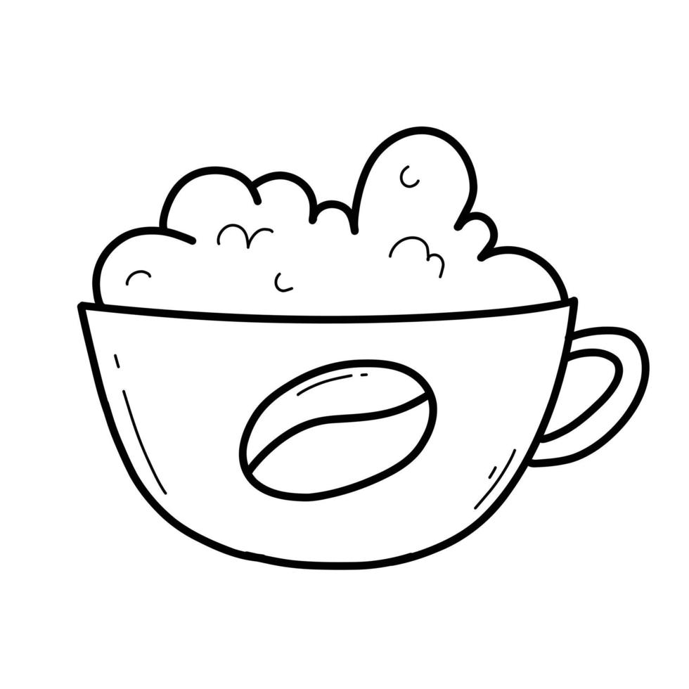 kaffe kopp i klotter stil. vektor illustration. råna med kaffe, te, kakao, cappuccino, latte. isolerat kopp med kaffe i en linjär stil. logotyp för en kaffe affär.